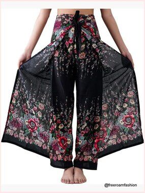 Wide Leg Palazzo Pants Wrap Tie Waist Boho Yoga Pants
